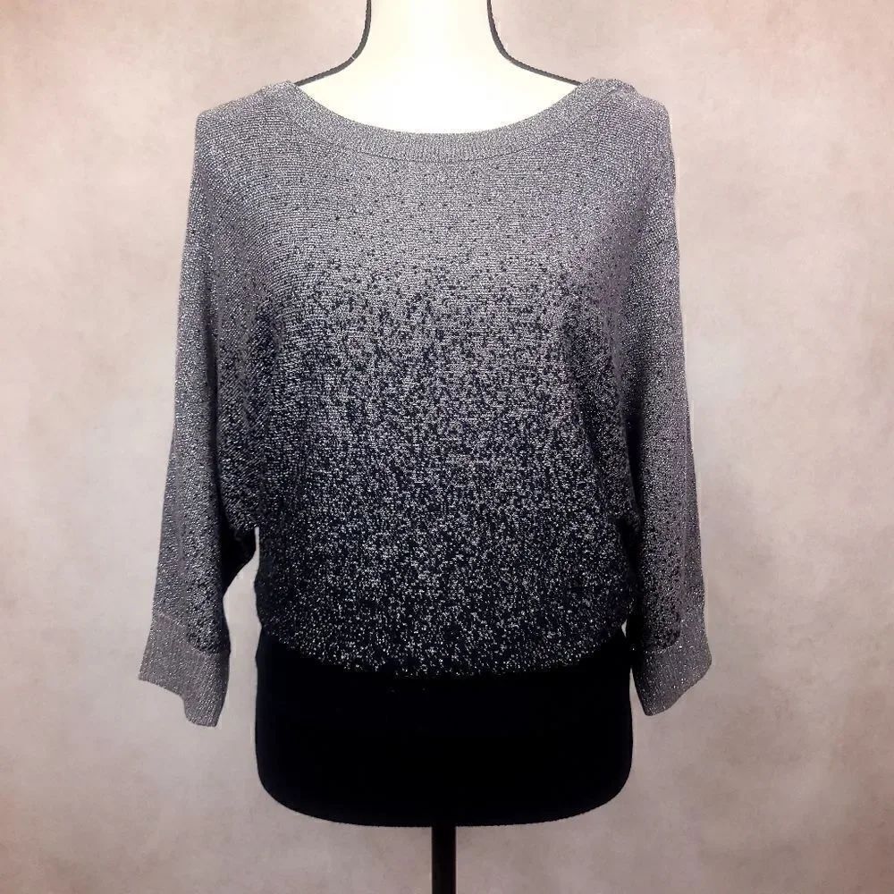 Alyx Grey Black Metalic Gradient Ombre Sweater Dolman Sleeve Size Medium